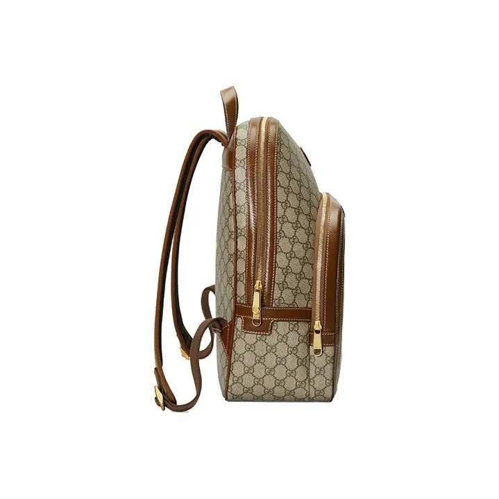 GUCCI Canvas With Leather Backpack Medium Size Unisex Ebony/Brown-2