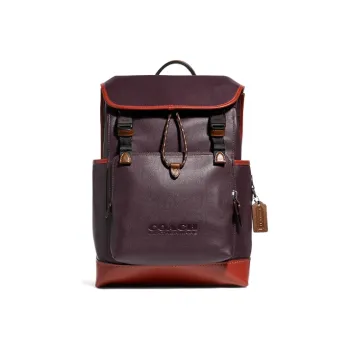 COACH Canvas With Cow Leather Backpack Large Size Men's Black Copper/Ox Blood