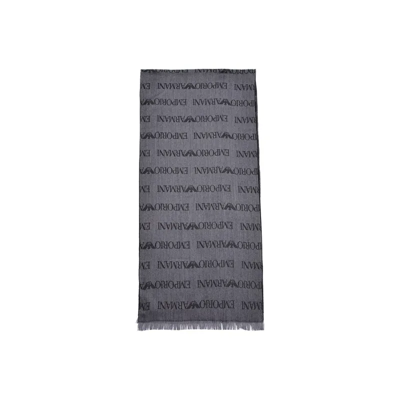EMPORIO ARMANI Virgin wool Blend Scarf With Jacquard Logo Lettering And Fringes-1