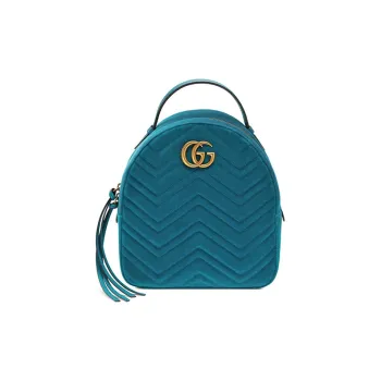 GUCCI Marmont Quilted Velvet Backpack Women's Peacock Blue