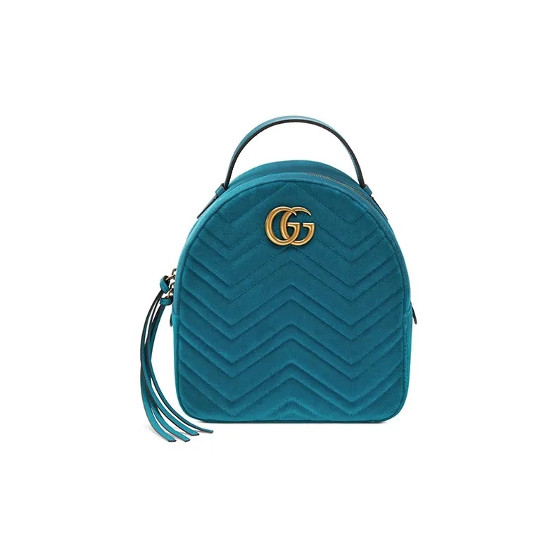 GUCCI Marmont Quilted Velvet Backpack Women's Peacock Blue-0