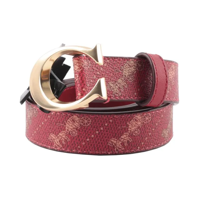 COACH Leather Belts Women's Brown Red Width 2.5cm-0