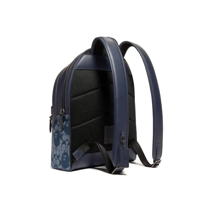 COACH X Bape Collaboration Charter Leather Backpack Unisex Denim Blue-2