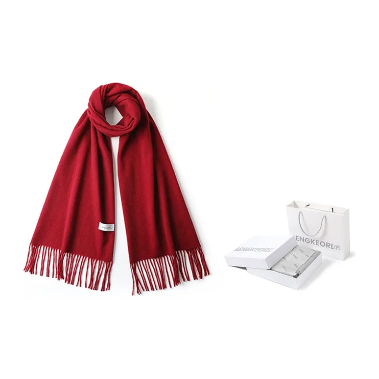 LENGKEORL Wool Knit Scarves Unisex Red-0
