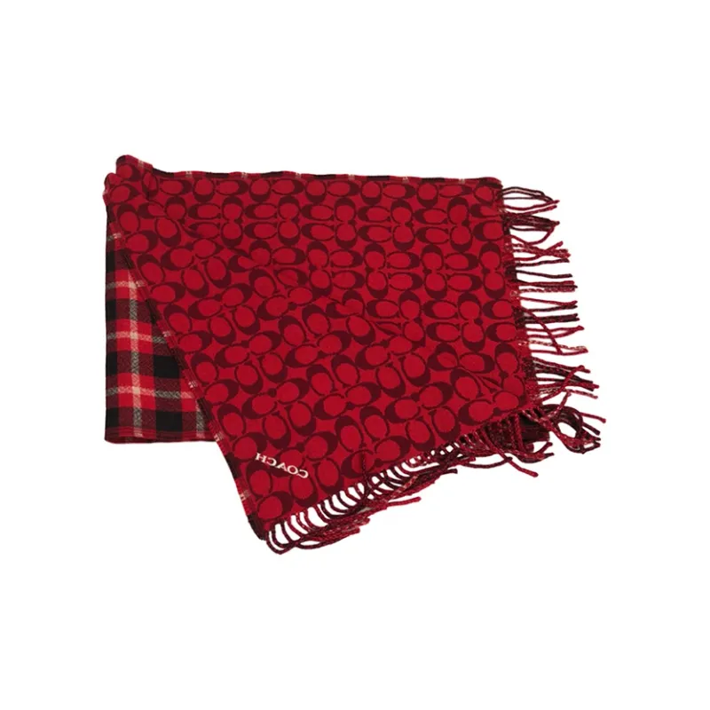 COACH Knit Scarves Unisex Red Plaid-3