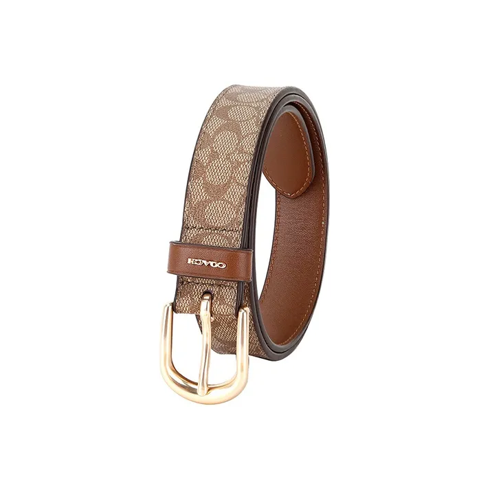 COACH Artificial Leather Belts Women's Khaki Width 2.5cm-4