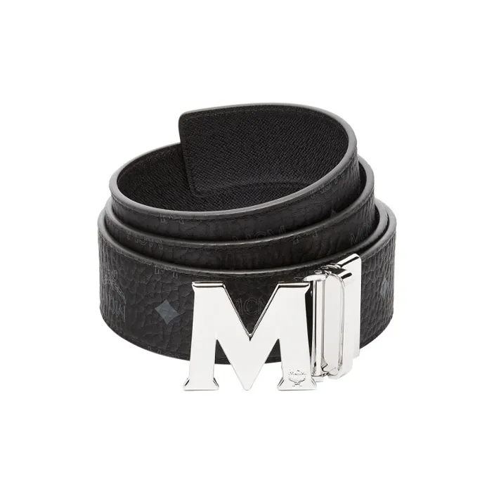 MCM M Reversible Belt Visetos White Logo 1.75W 51In/130Cm-0