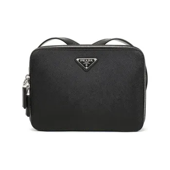 PRADA Symbole Cow Leather Small Square Messenger Bag Shoulder Bag Backpack Unisex Black/Silver