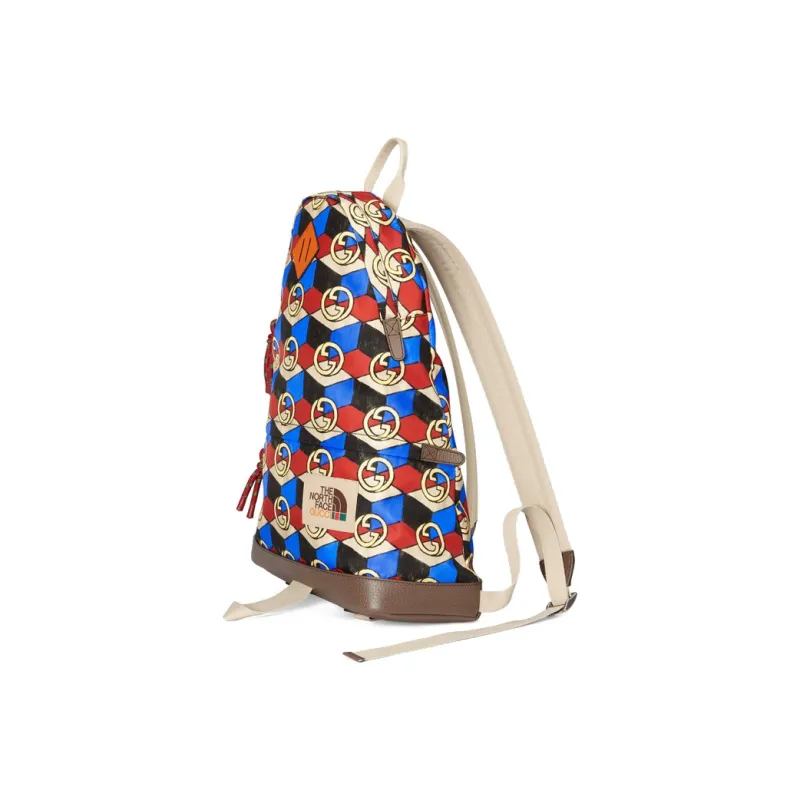 GUCCI The North Face Collaboration Recycled Nylon With Leather Backpack Medium Size Unisex Multicolor-2