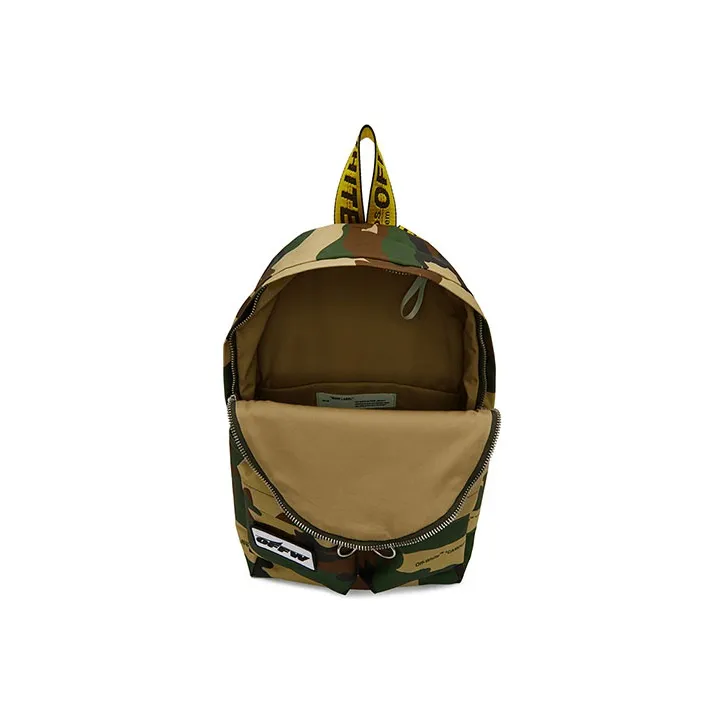 OFF WHITE Fabric Yellow Caution Line Bag Strap Backpack Unisex Green Camouflage-5