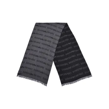 EMPORIO ARMANI Virgin wool Blend Scarf With Jacquard Logo Lettering And Fringes
