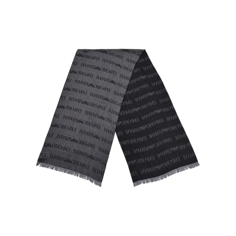 EMPORIO ARMANI Virgin wool Blend Scarf With Jacquard Logo Lettering And Fringes-0