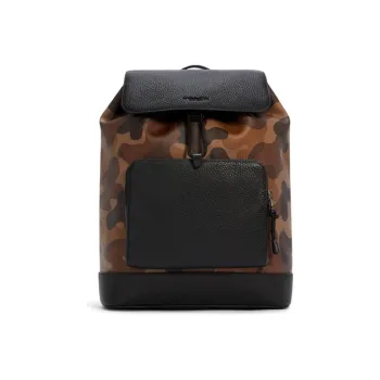 COACH Leather Backpack Large Size Men's Black & Brown Camouflage
