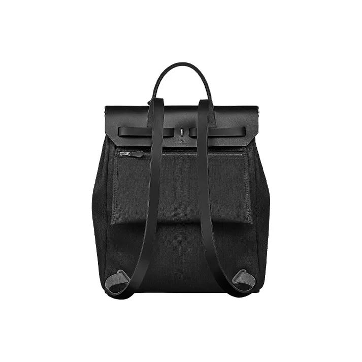 HERMES Herbag Zip Canvas With Hunter Cow Leather Handbag Backpack Unisex Black-1