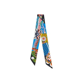HERMES Silk Scarves Women's Black/Blue/Fresh Yellow