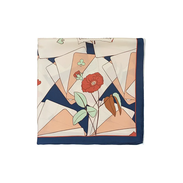 LOST PATTERN 100% Mulberry Silk Scarves Women's Dark Blue-1