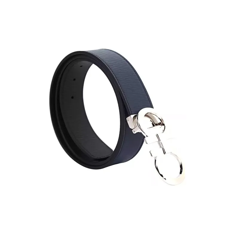 FERRAGAMO Cow Leather Belts Men's Black/Blue Width 3.5cm-2