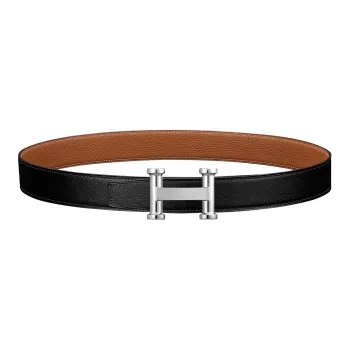 HERMES Agora Silver Buckle Togo Calfskin Double Sided Leather Belt Unisex Black Width  3.2cm