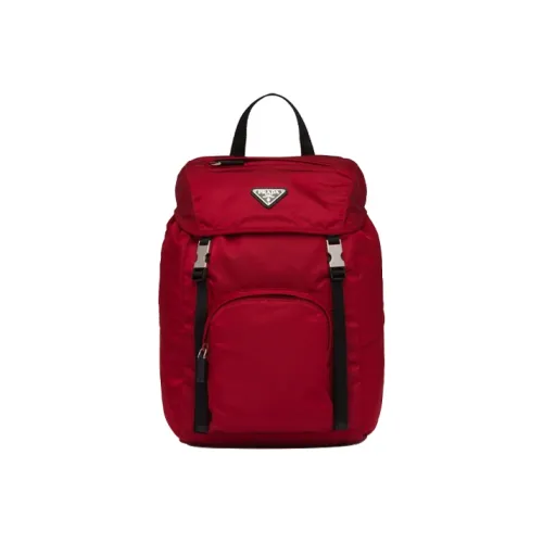 PRADA Nylon Double-Shoulder Backpack Unisex Red Black