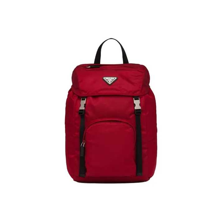 PRADA Nylon Double-Shoulder Backpack Unisex Red Black-0