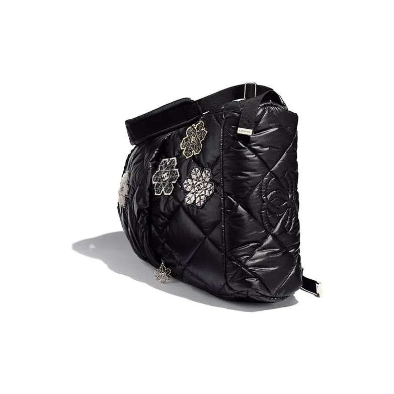 CHANEL Lambskin Backpack Women's Black/White-1