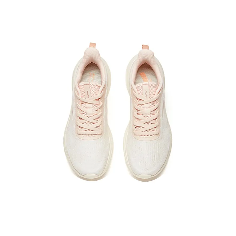 Anta Cushioned Anti-Slip Wear-Resistant Breathable Lightweight Low-Top Running Shoes Women's White Pink-3
