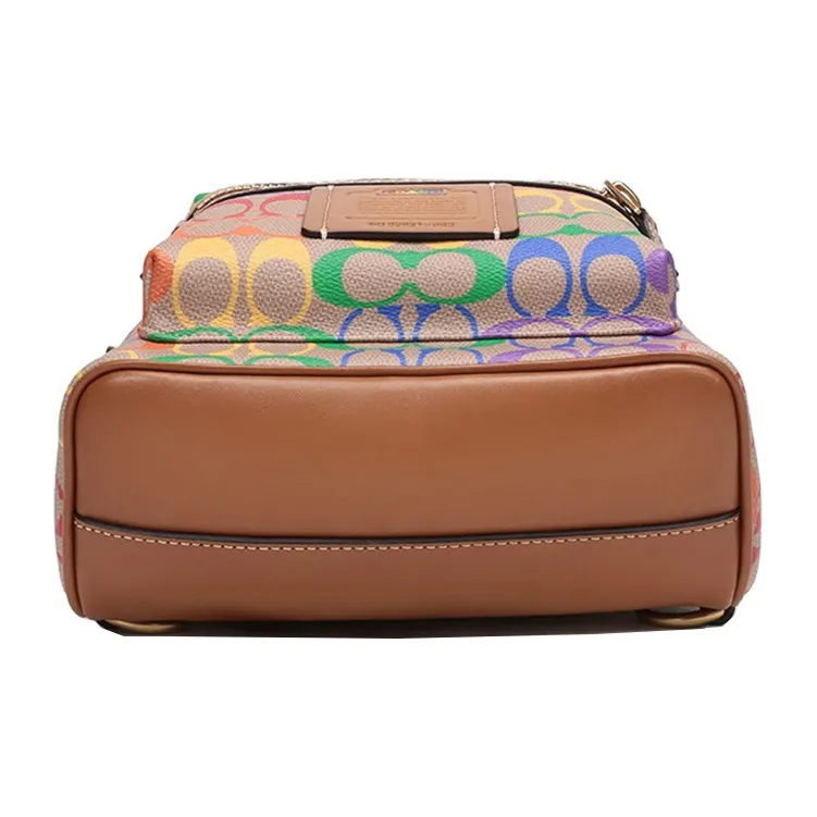 COACH Academy Coated Canvas Backpack Men's Tan Rainbow-4