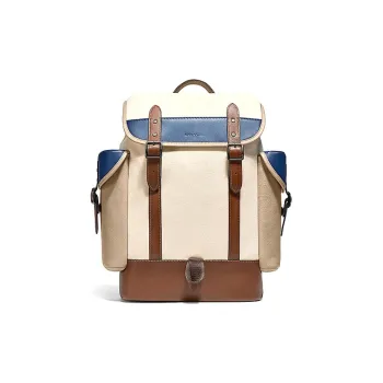COACH Hitch Leather Backpack Large Size Men's Ecru With Brown Blue