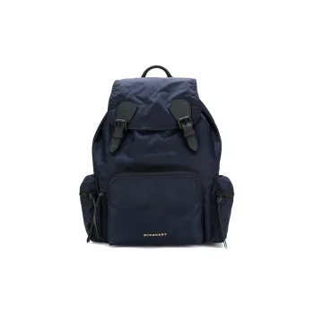 Burberry Nylon With Leather Backpack Large Size Unisex Dark Blue