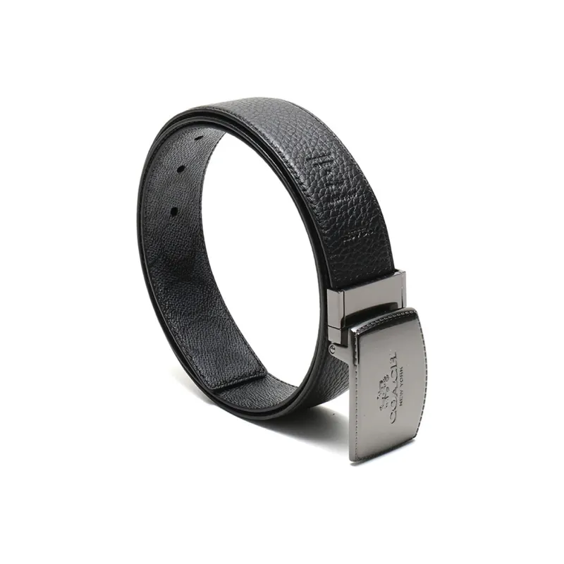COACH Canvas Leather Belts Men's Carbon Gray Black Width 3.7cm-1