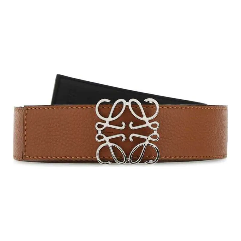 LOEWE Metal Buckle Double Sided Leather Cow Leather Leather Belts Unisex Camel Width  3.5cm-0