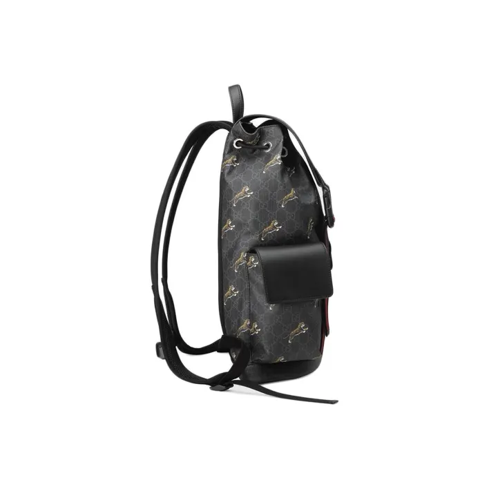 GUCCI Canvas With Leather Backpack Men's Black-3