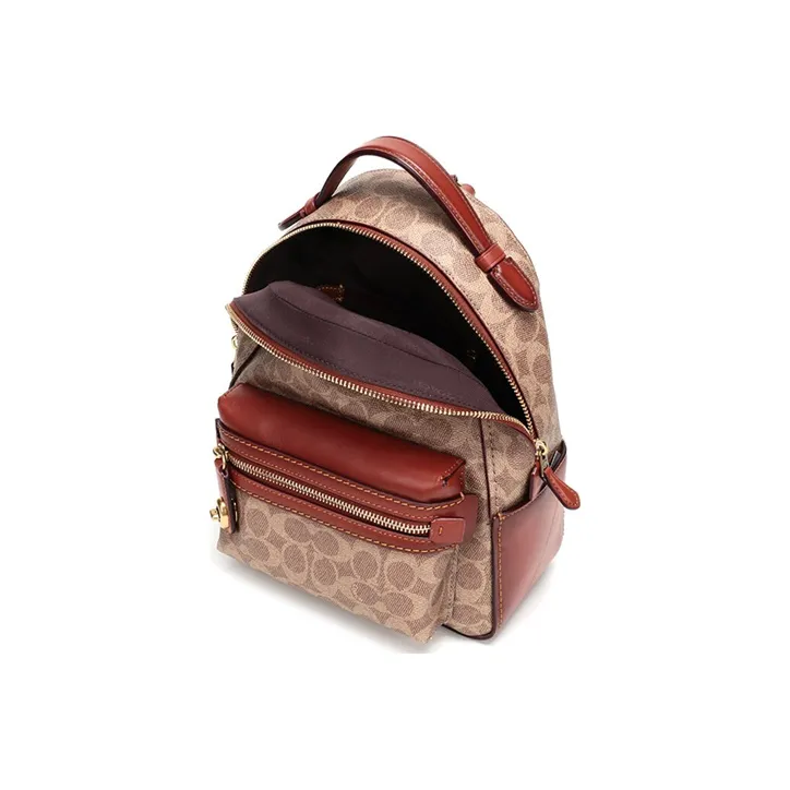 COACH Campus Canvas With Leather Backpack Small Size Women's Red Brown-5