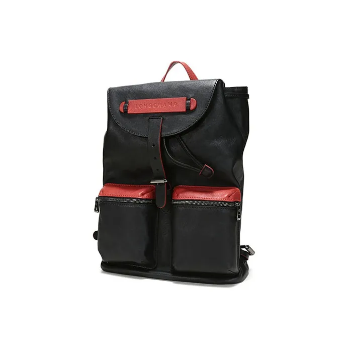 LONGCHAMP 3D Multicolor Cow Leather Laptop Backpack Medium Size Unisex Black Brick Red-1