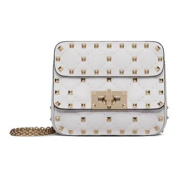 Valentino ROCKSTUD SPIKE Sheepskin Clutches Shoulder Bag Crossbody Bag Mini Women's White