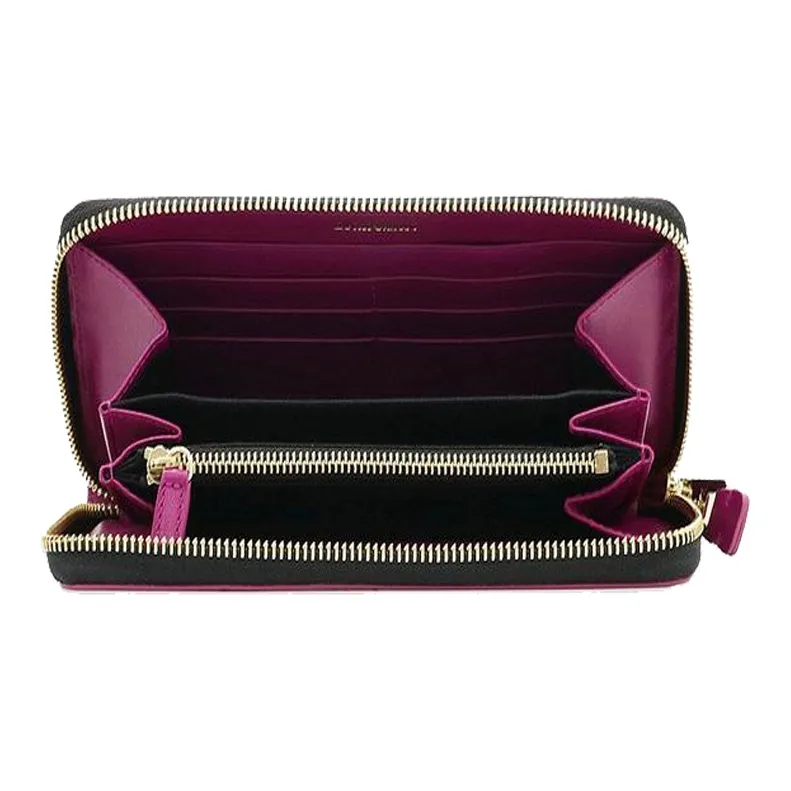 EMPORIO ARMANI Leather Wallet Clutch Women's Black & Fuchsia-2