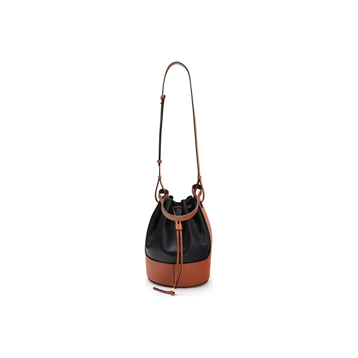 LOEWE Balloon Cow Leather Balloon Bag Bucket Bag Shoulder Bag Crossbody Bag Medium Size Women's Black/Tan-4