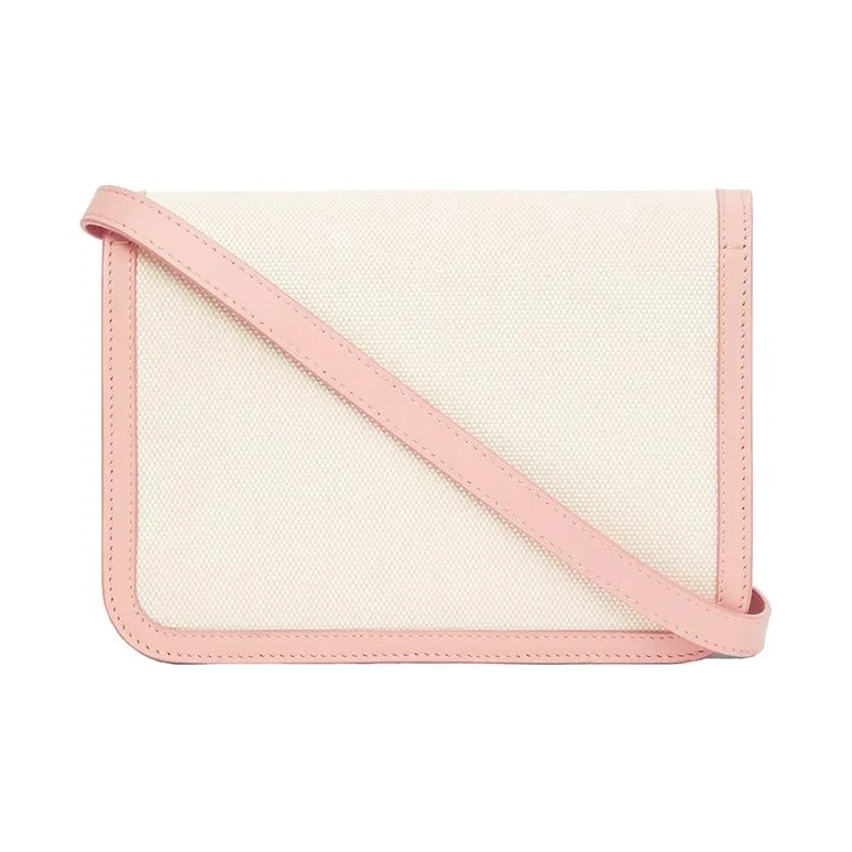 Burberry Canvas Cow Leather Patchwork Crossbody Bag Shoulder Bag Small Size Women's Pink-1