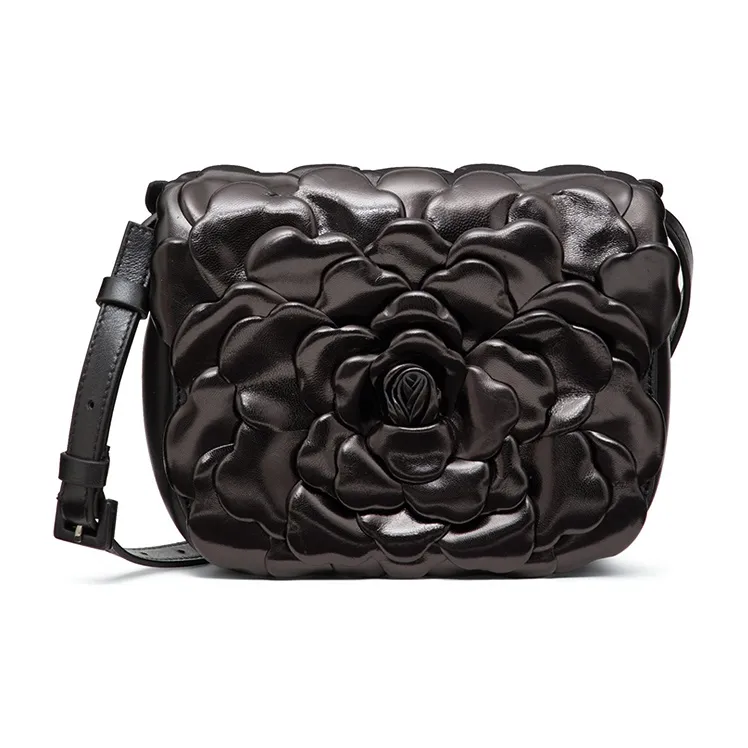 Valentino Atelier Sheepskin Leather Messenger Bag Shoulder Bag, Handbag Women's Black-0