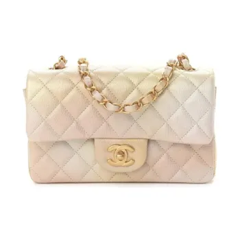 CHANEL Classic Flap CF Goatskin Leather Crossbody Bag Mini Women's Gold/Beige