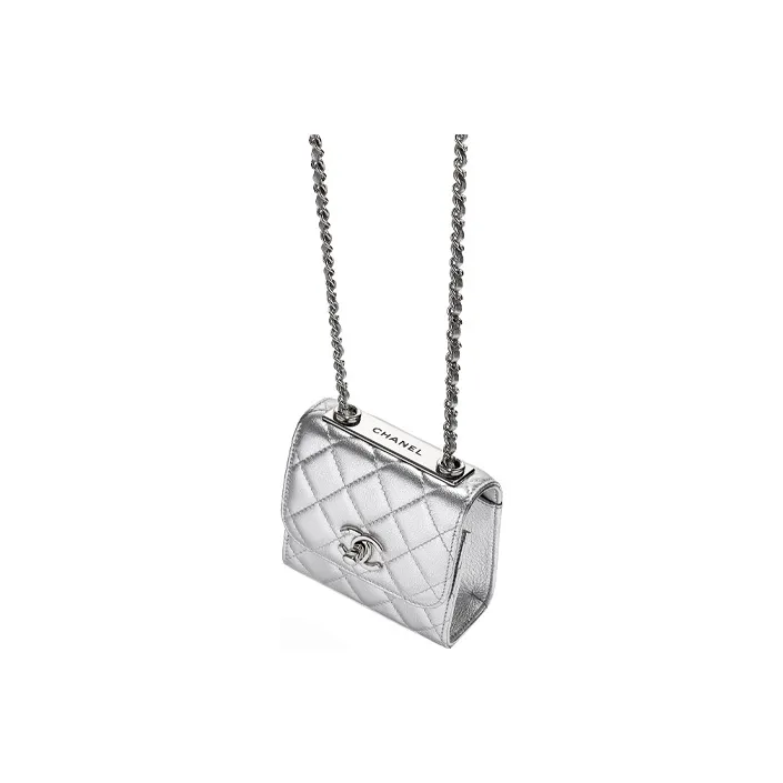CHANEL Trendy CcWOC Sheepskin Shoulder Bag, Crossbody Bag Mini Women's Silver-2