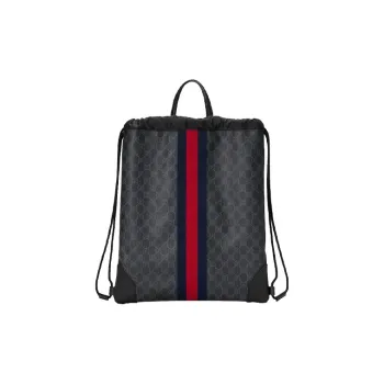 GUCCI Canvas With Leather Backpack Men's Black Gray Color