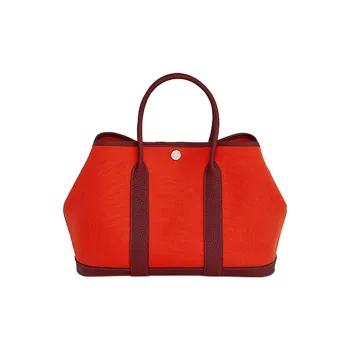 HERMES Garden Party Canvas Negonda Calfskin Garden Bag Canvas Bag Handbag Women's Red & Orange