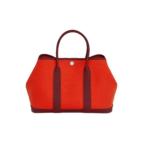 HERMES Garden Party Canvas Negonda Calfskin Garden Bag Canvas Bag Handbag Women's Red & Orange