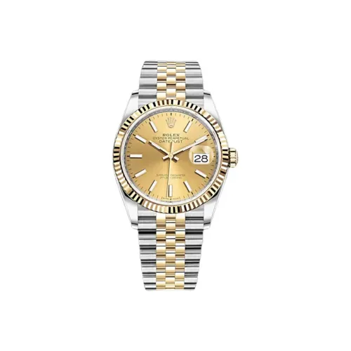 ROLEX Log Series Automatic Mechanical Movement Unisex Watch 36mm Gold Dial Oystersteel Case