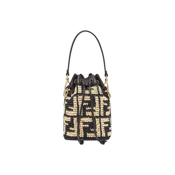 FENDI Mon Tresor Woven Raffia With Leather Handbag Mini Women's Black