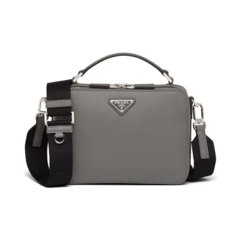PRADA BriqueSaffiano Leather Handbag Shoulder Bag Crossbody Bag Men's Marble Gray
