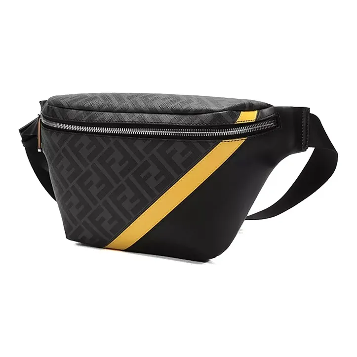 FENDI Coated Canvas With Leather Sling Bag Shoulder Bag Crossbody Bag Fanny Pack Regular Men's Black/Gray Color/Yellow-2