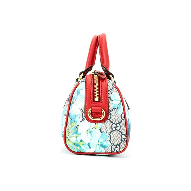 GUCCI GG Blooms Canvas Boston Bag Shoulder Bag Crossbody Bag Handbag Mini Women's Blue/Red-2