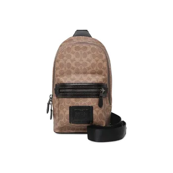 COACH Academy Coated Canvas With Leather Sling Bag Shoulder Bag Crossbody Bag Medium Size Men's Khaki